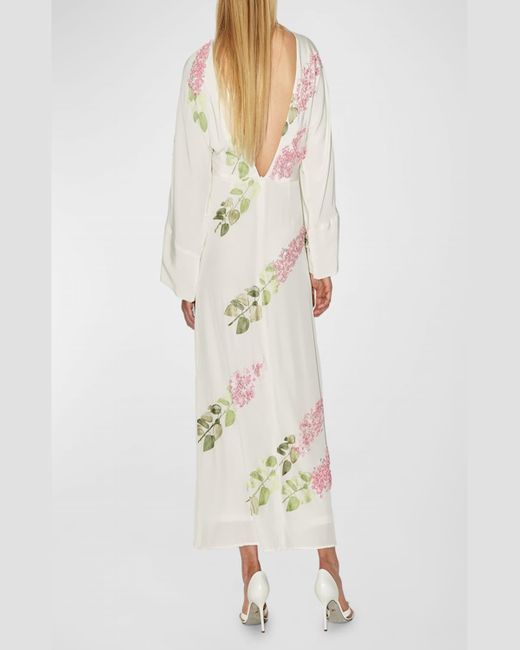 BERNADETTE White Emmanuelle Sequined Floral-Print Long-Sleeve Backless Maxi Dress