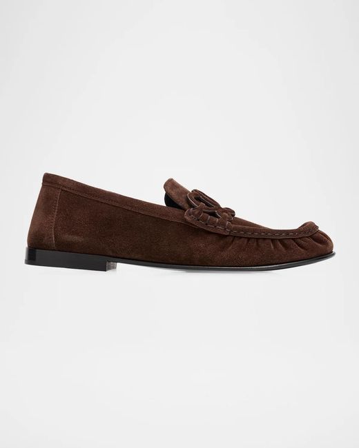 Loewe Brown Double L Suede Loafers