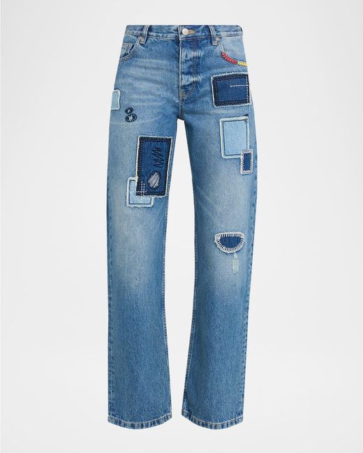 Marc Jacobs Blue Straight-Leg Patchwork Jeans