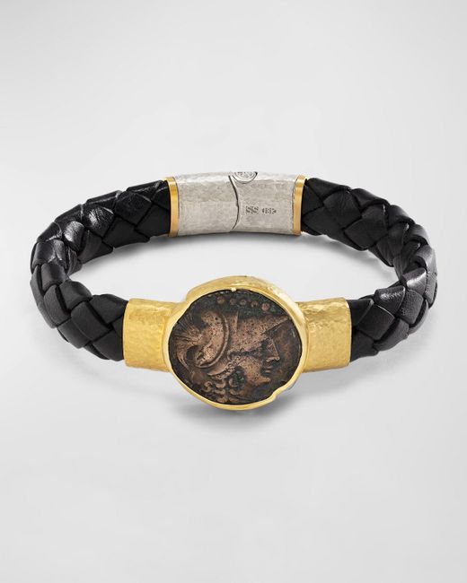 Jorge Adeler Black Athena Coin Braided Leather Bracelet for men