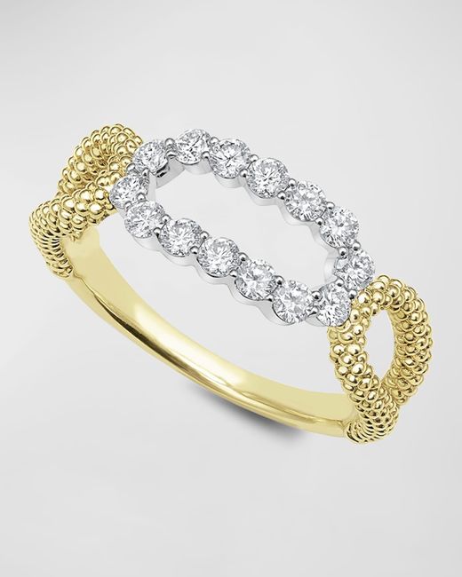 Lagos Metallic 18k Signature Caviar Diamond Superfine Oval Split Shank Ring, Size 7