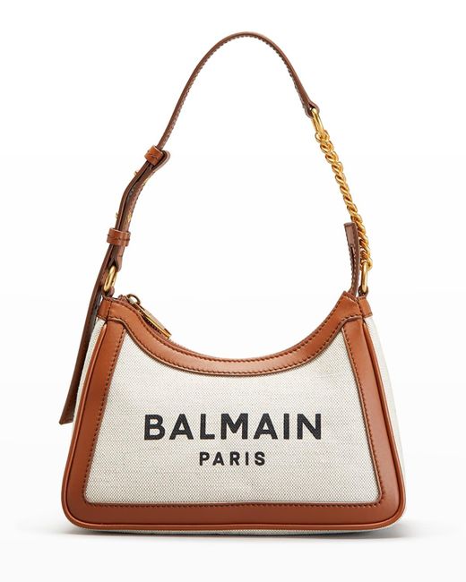 Balmain Brown B Army Shoulder Bag In Canvas And Leather