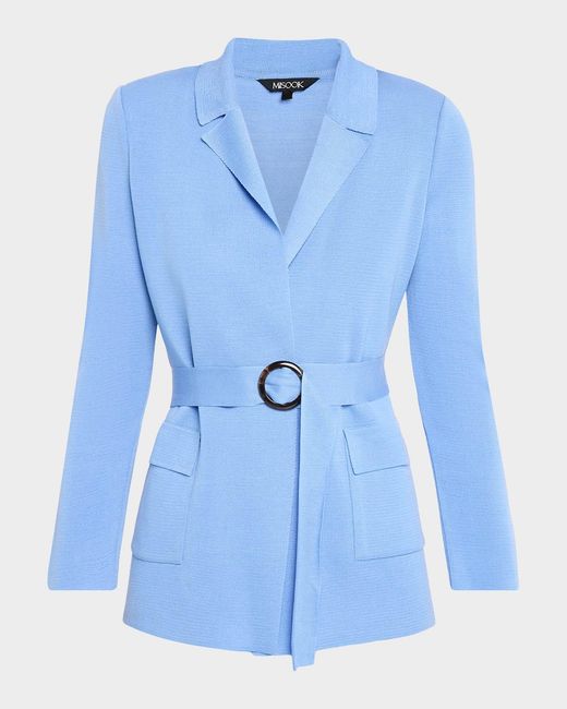 Misook Blue Belted Wrap-Front Knit Jacket