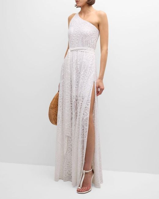 Alexandra Miro White Odetta Lace One-Shoulder Maxi Dress