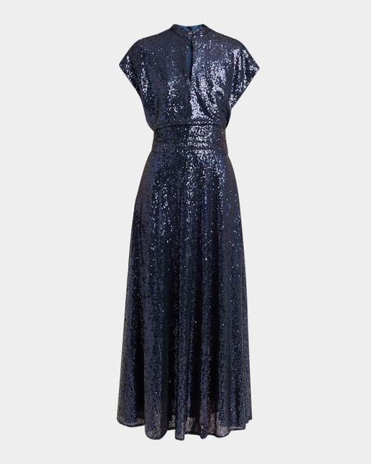 Kiton Blue Sequined Silk-Blend Dress