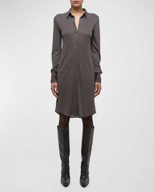 Helmut Lang Gray Ribbed Button-Front Dress