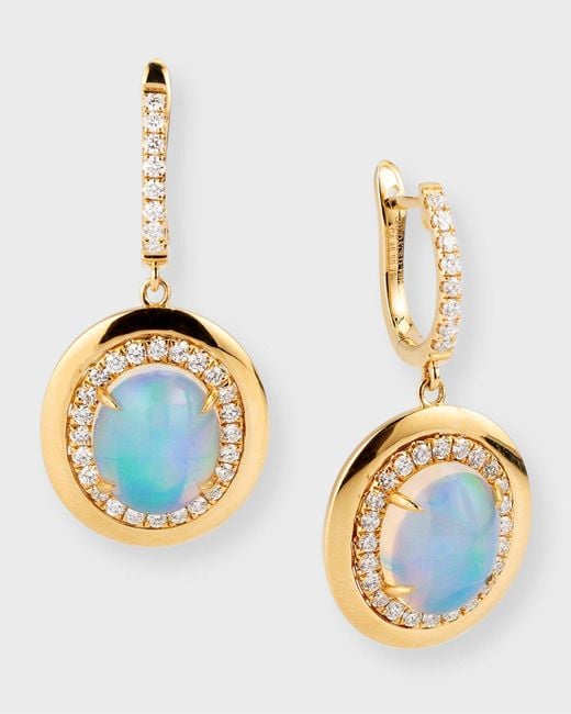 David Kord Blue 18k Yellow Gold Earrings With Oval-shape Opal And Diamonds, 4.46tcw