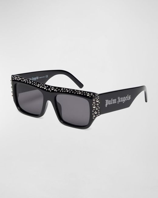 Palm Angels Black Casablanca Studded Rectangle Logo Sunglasses for men