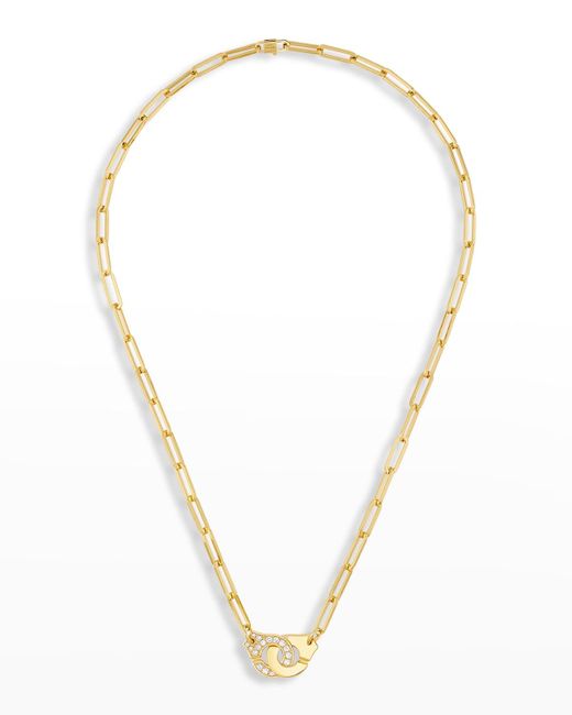 Dinh Van Metallic Yellow Gold Menottes R12 Large Chain Necklace With 1 Side Diamonds