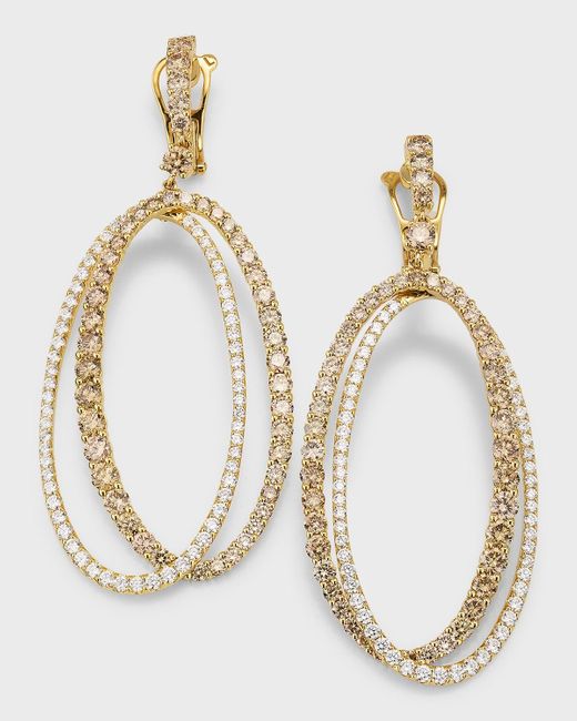 Etho Maria Metallic 18k Yellow Gold Double Oval Drop Earrings With Brown And White Diamonds