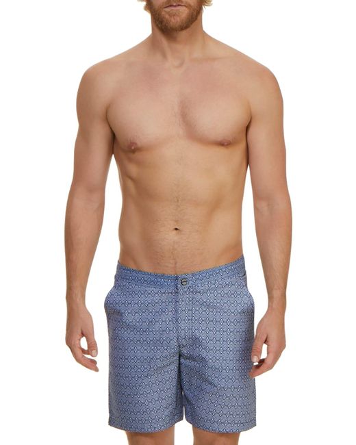 Jachs New York Blue Medallions Graphic-Pattern Swim Trunks for men