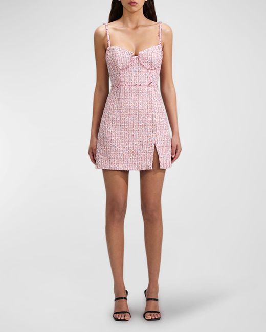 Self-Portrait Boucle Diamante-trim Mini Dress in Pink | Lyst