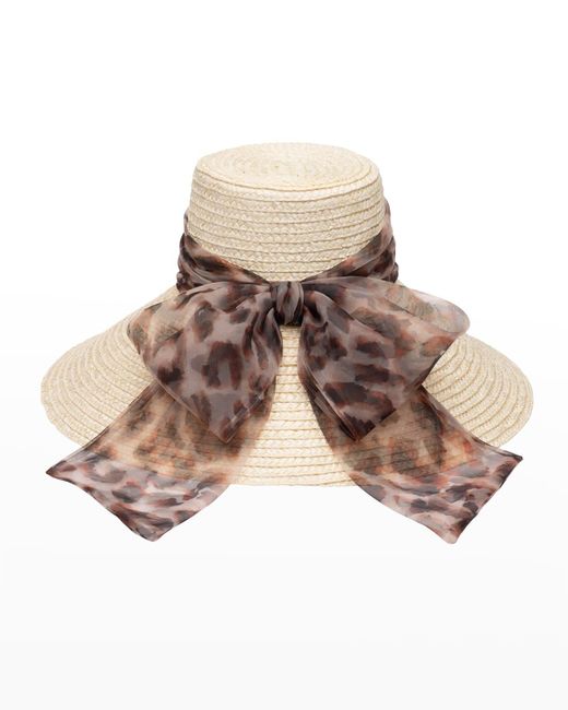 Eugenia Kim White Mirabel Leopard-Print Bow Sun Hat