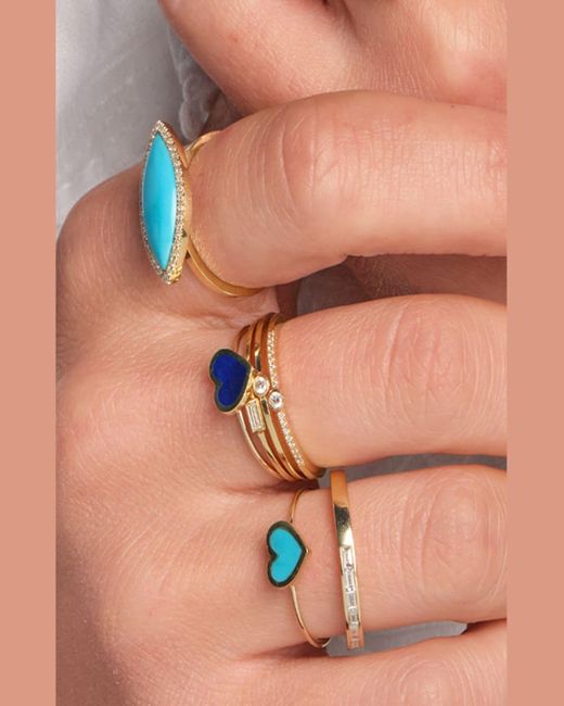 Jennifer Meyer Blue 18k Extra Small Inlay Heart Ring, Turquoise, Size 6.5