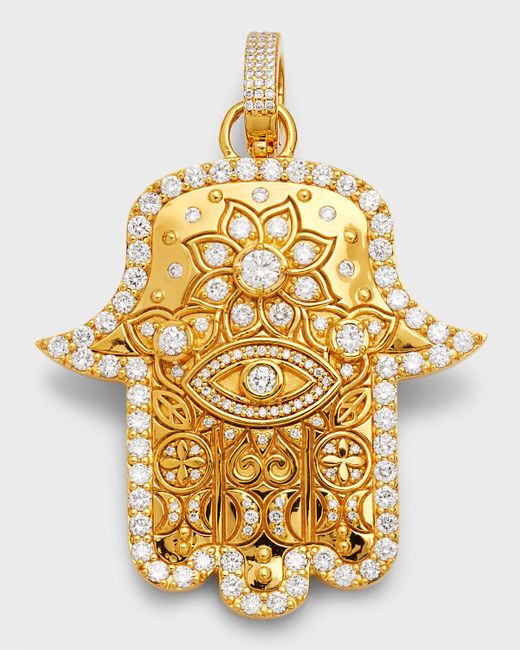 Buddha Mama Metallic 20k Yellow Gold Medium Hamsa Pendant With Diamonds
