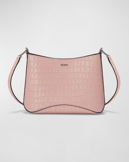orYANY Pink Focus Mini Croc-Embossed Leather Crossbody Bag