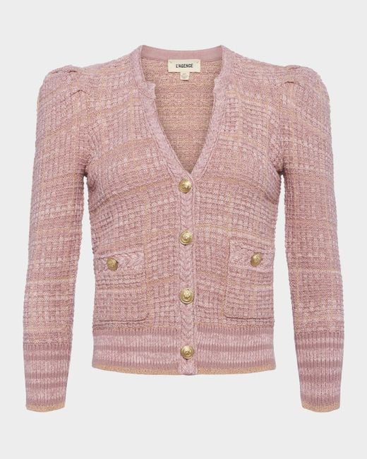L'Agence Pink Jenni Knit Three-Quarter Sleeve Cardigan