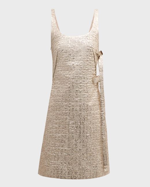 Emilia Wickstead Natural Maya Bows Sleeveless Metallic Seersucker Mini Dress
