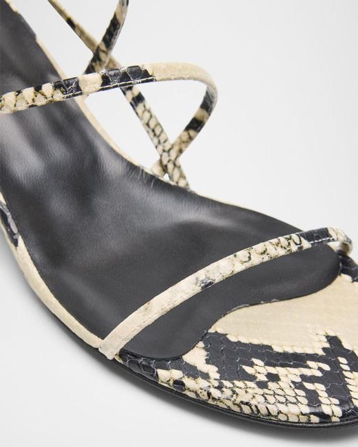 Khaite Metallic Strappy Python-Embossed Kitten Sandals