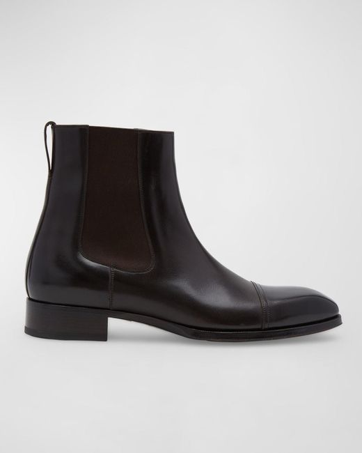 Tom Ford Black Elkan Burnished Leather Chelsea Boots for men