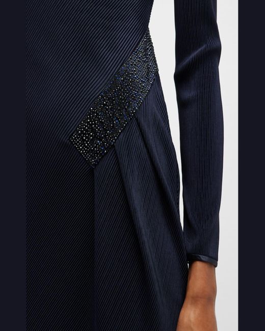 Giorgio Armani Blue Jersey Dress W/ Beaded Hip Detail