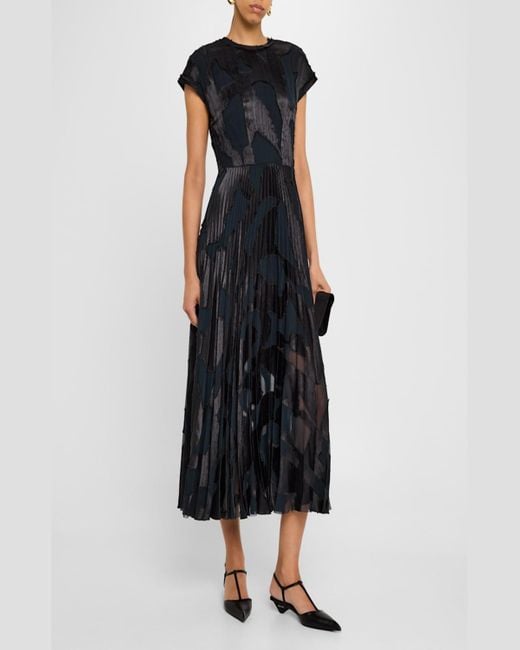 Jason Wu Black Abstract Fil Couple Fit-Flare Midi Dress