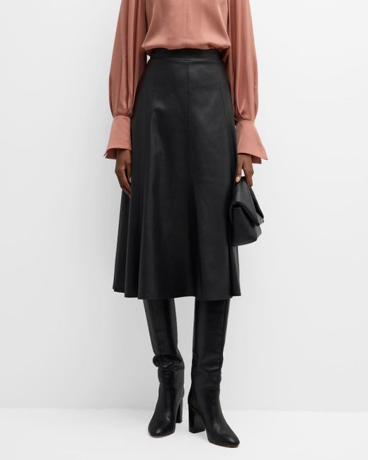 Kobi Halperin Black Vera A-Line Faux Leather Midi Skirt