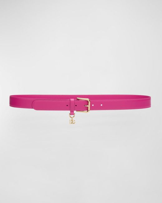 Dolce & Gabbana Pink Dg Charm Smooth Leather & Brass Belt