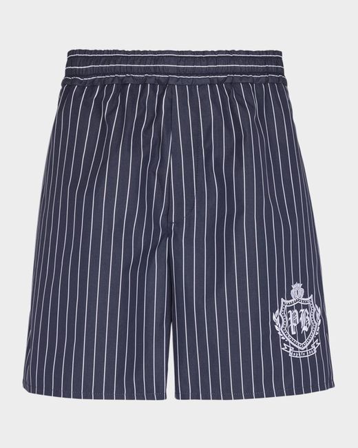 Balmain Blue Stripe Poplin Pajama Shorts for men