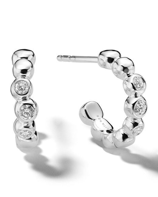 Ippolita White Mini Huggie Hoop Earrings In Sterling Silver With Diamonds