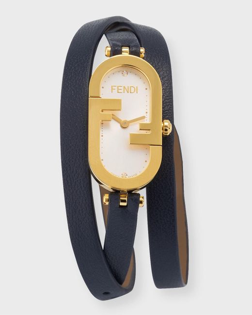 Fendi Blue O'Lock Vertical Oval Calf Leather Wrap Watch