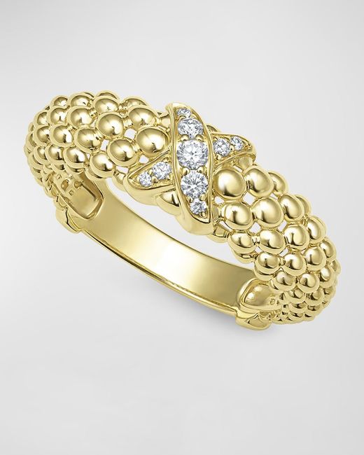 Lagos Metallic 18k Embrace Diamond Pave X Ring, Size 7