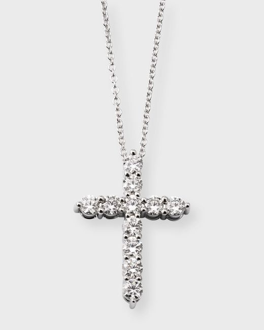 Neiman Marcus White Lab Gown Diamond 18K Cross Pendant Necklace, 2.0Tcw