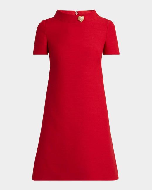 Valentino Garavani Red Crepe Couture Crystal Heart Mini Dress