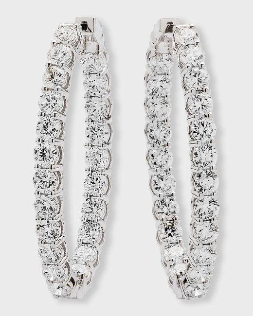 Neiman Marcus 18k White Gold Fg-si1 Diamond Hoop Earrings