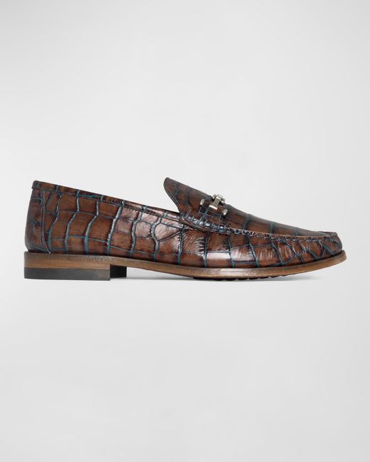 Donald J Pliner Brown Emmett Croc-Effect Leather Bit Loafers for men