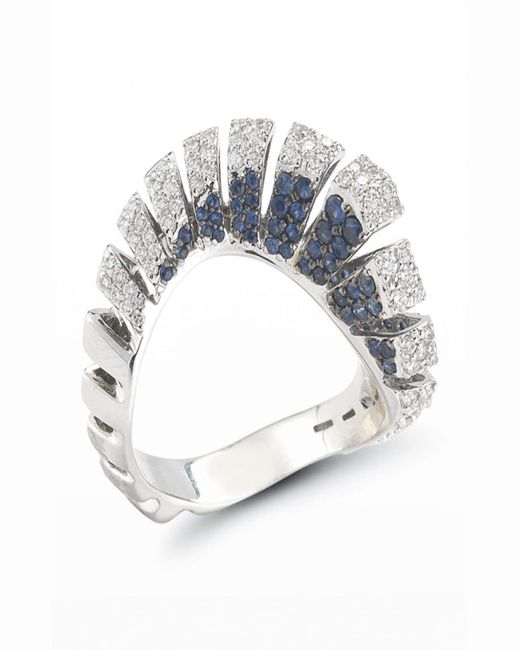 Miseno 18k White Gold Blue Sapphire/white Diamond Fan Ring, Size 6.5