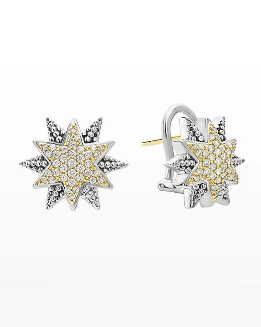 Lagos Metallic Sterling Silver & 18k Gold Star Stud Earrings With Diamonds