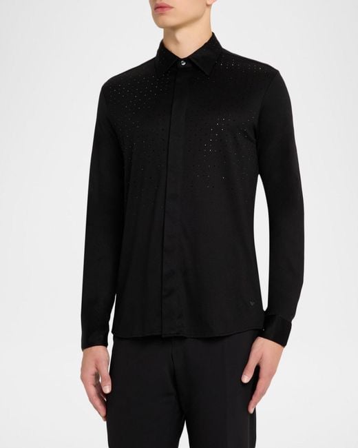 Emporio Armani Clubwear Slim-Fit Tonal Rhinestone Dress Shirt in Black ...