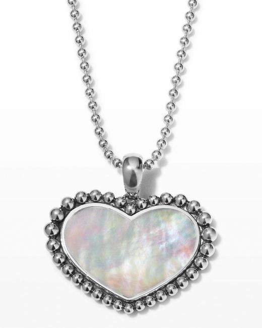 Lagos Metallic Maya 28mm Lapis Inlay Heart Pendant Necklace
