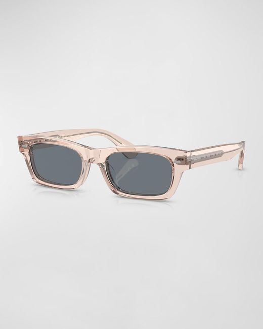 Oliver Peoples Metallic Semi-Transparent Acetate & Crystal Rectangle Sunglasses
