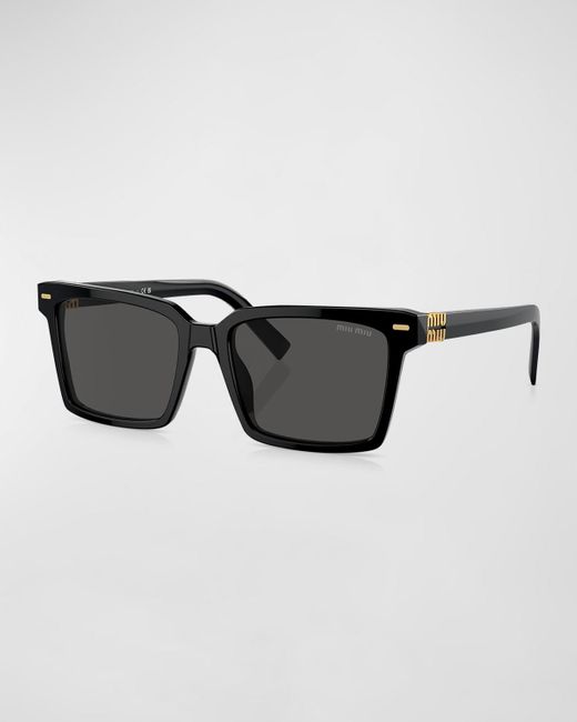 Miu Miu Black Acetate & Plastic Rectangle Sunglasses