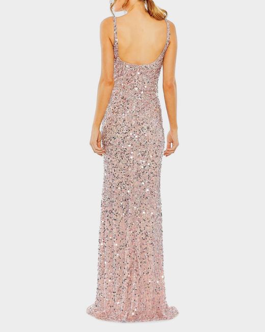 Mac Duggal Women's White Sleeveless Sequin Column Slip Gown