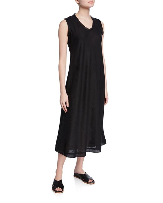 Eileen Fisher Black Petite Sleeveless Organic Handkerchief Linen Raw-hem Dress