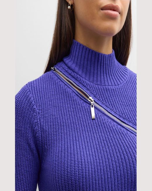 SER.O.YA Blue Oceana Asymmetric Zip Knit Long Sleeve Mini Dress