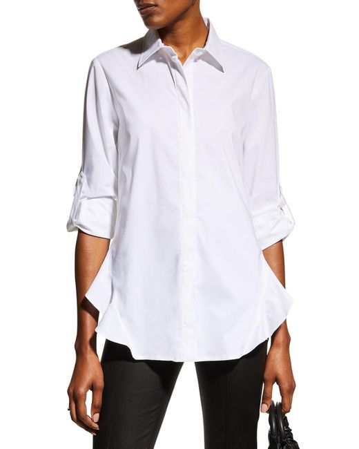 Finley White Agatha Side-Flounce Poplin Shirt