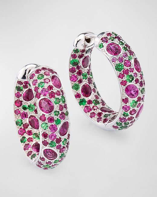 Alexander Laut Pink 18K Ruby And Tsavorite Hoop Earrings