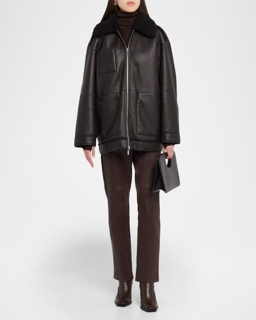 Theory Black Reversible Shearling Cocoon Coat