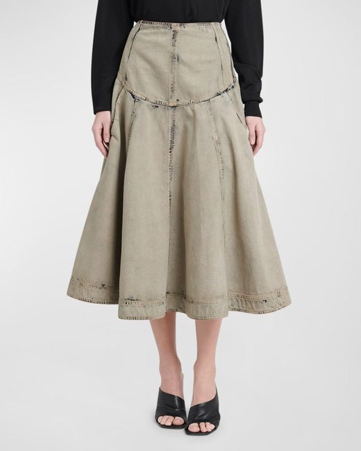 Ferragamo Natural Drop-Waist Denim Midi Skirt
