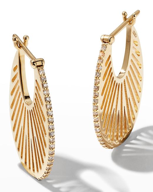 L'Atelier Nawbar Metallic Yellow Gold Flat Ray Hoop Earrings With Diamonds, S3